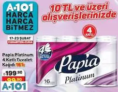 PAPİA PLATİNUM 4 KATLI TUVALET KAĞIDI 16'LI PAPİA PLATİNUM 4 KATLI TUVALET KAĞIDI 16'LI